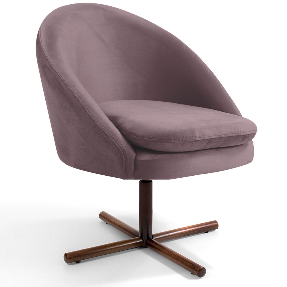 Kit 02 Poltronas Decorativas Giratória Base X Rafa D02 Veludo Rosê B-305 - Lyam Decor