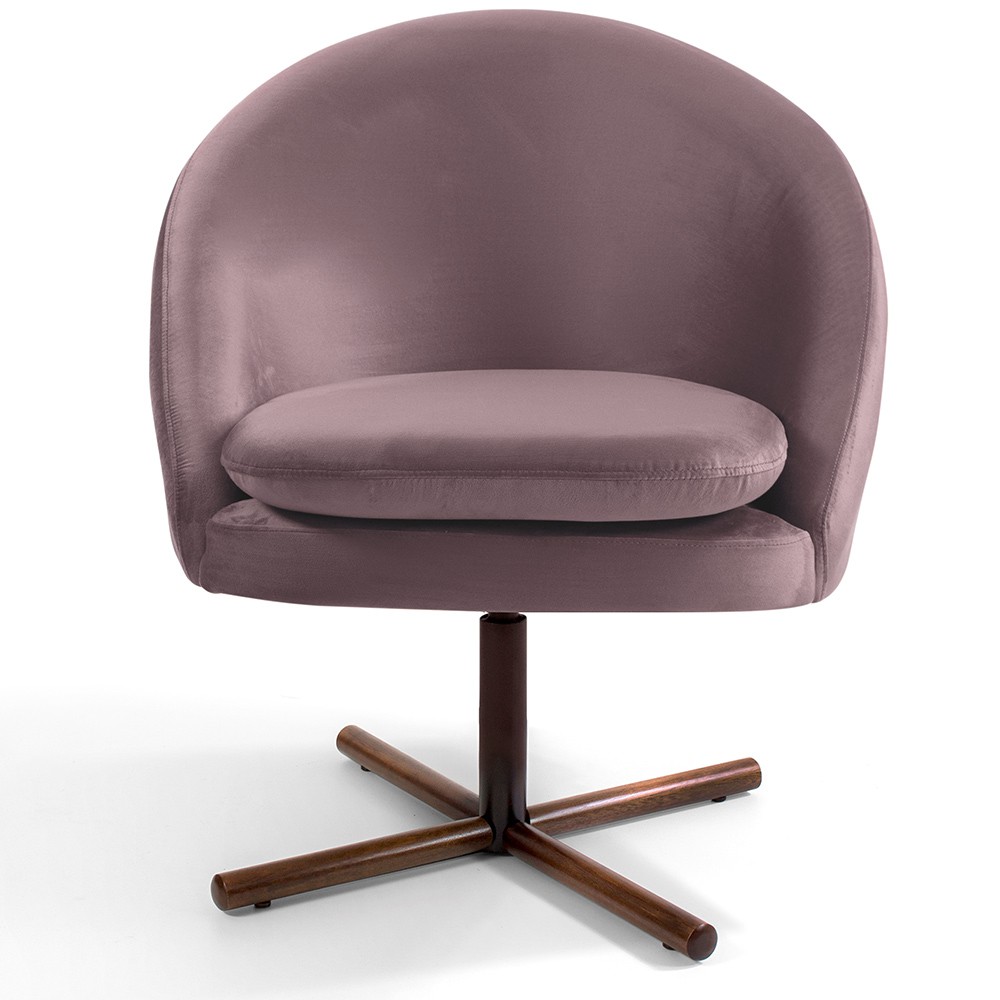 Kit 02 Poltronas Decorativas Giratória Base X Rafa D02 Veludo Rosê B-305 - Lyam Decor