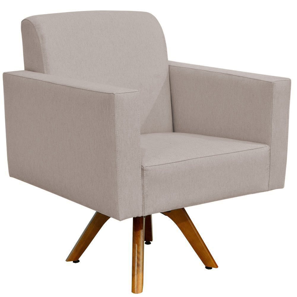 Kit 02 Poltronas Decorativas Giratória Madeira Sala Estar Helô L02 Linho Bege - Lyam Decor