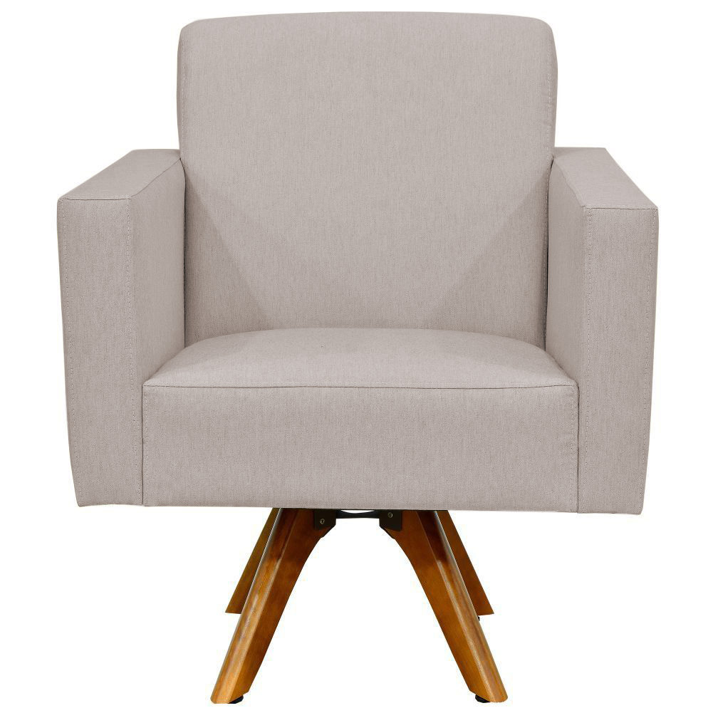 Kit 02 Poltronas Decorativas Giratória Madeira Sala Estar Helô L02 Linho Bege - Lyam Decor