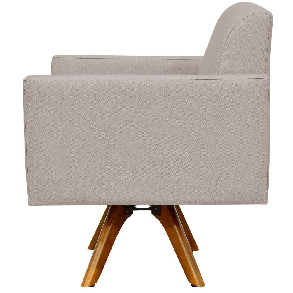 Kit 02 Poltronas Decorativas Giratória Madeira Sala Estar Helô L02 Linho Bege - Lyam Decor
