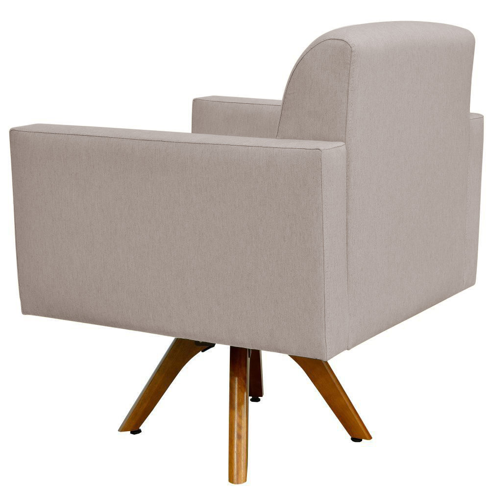 Kit 02 Poltronas Decorativas Giratória Madeira Sala Estar Helô L02 Linho Bege - Lyam Decor