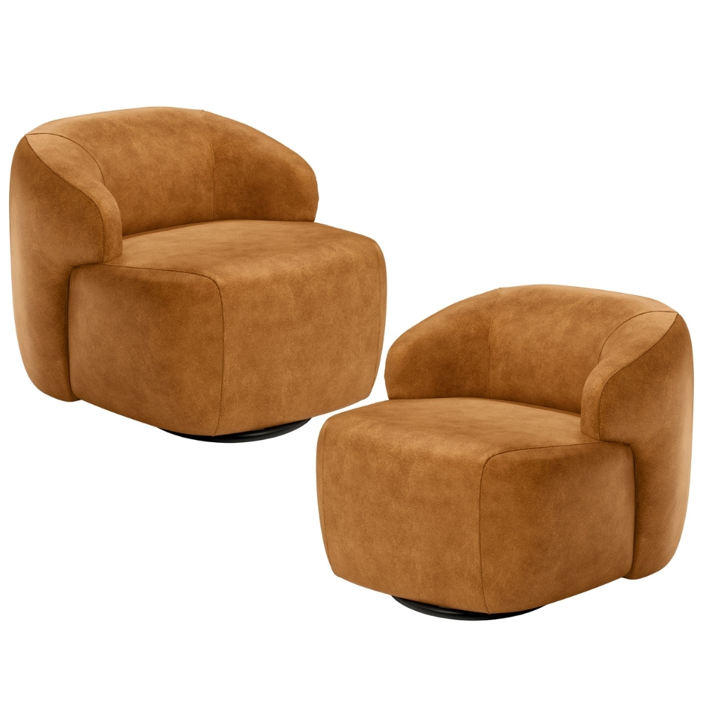 Kit 02 Poltronas Decorativas Giratória Orgânica Sala Living Barolo L06 Couríssimo Whisky - Lyam Decor