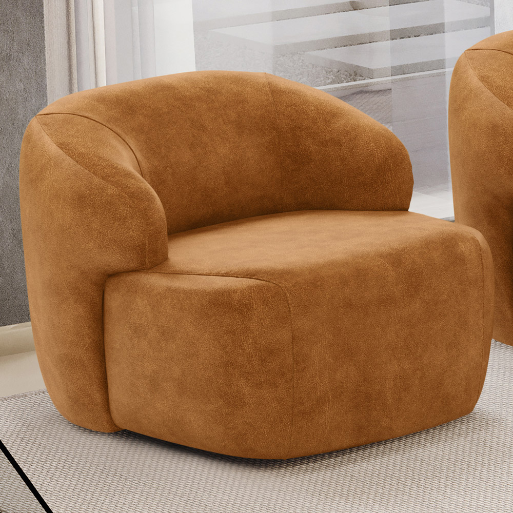 Kit 02 Poltronas Decorativas Giratória Orgânica Sala Living Barolo L06 Couríssimo Whisky - Lyam Decor