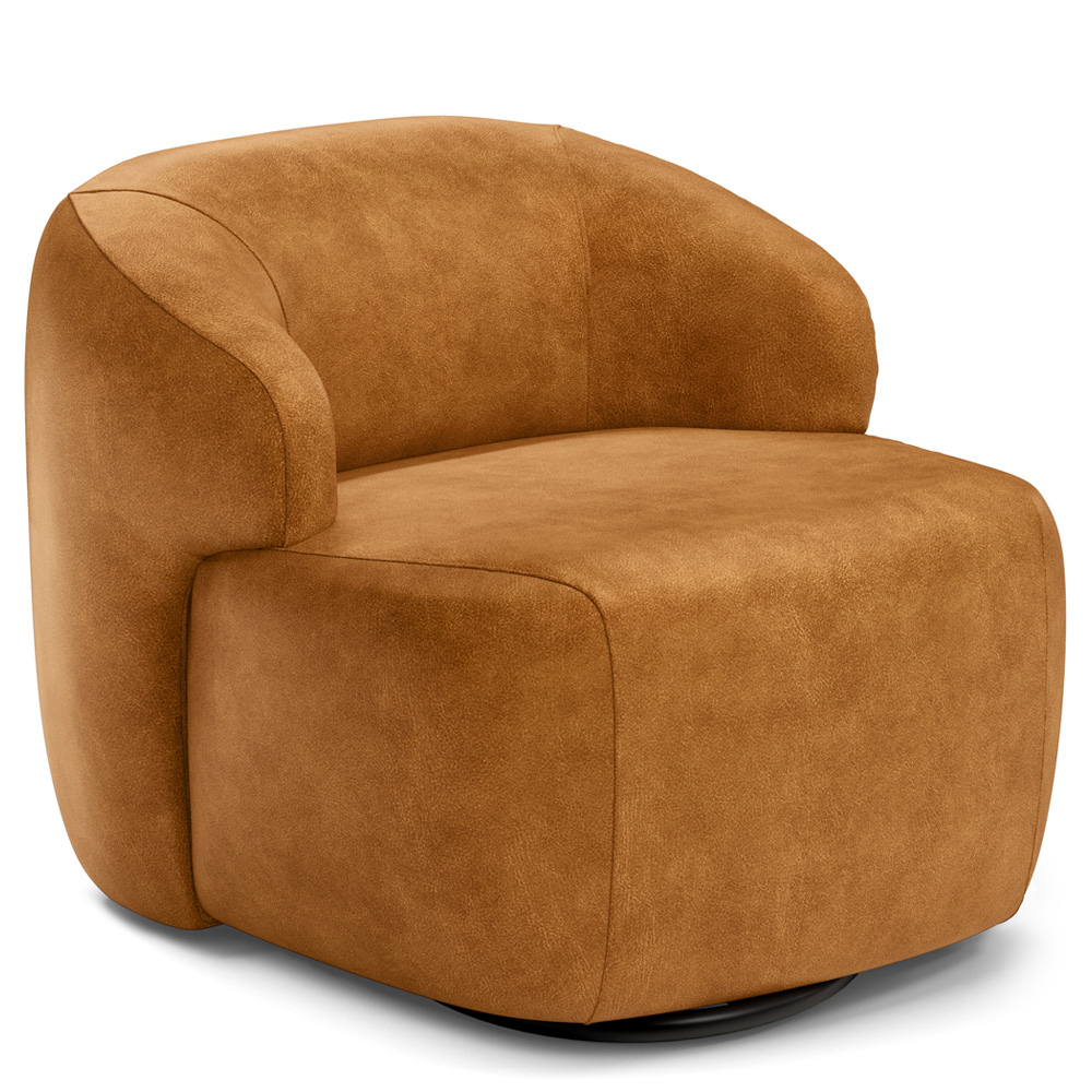 Kit 02 Poltronas Decorativas Giratória Orgânica Sala Living Barolo L06 Couríssimo Whisky - Lyam Decor