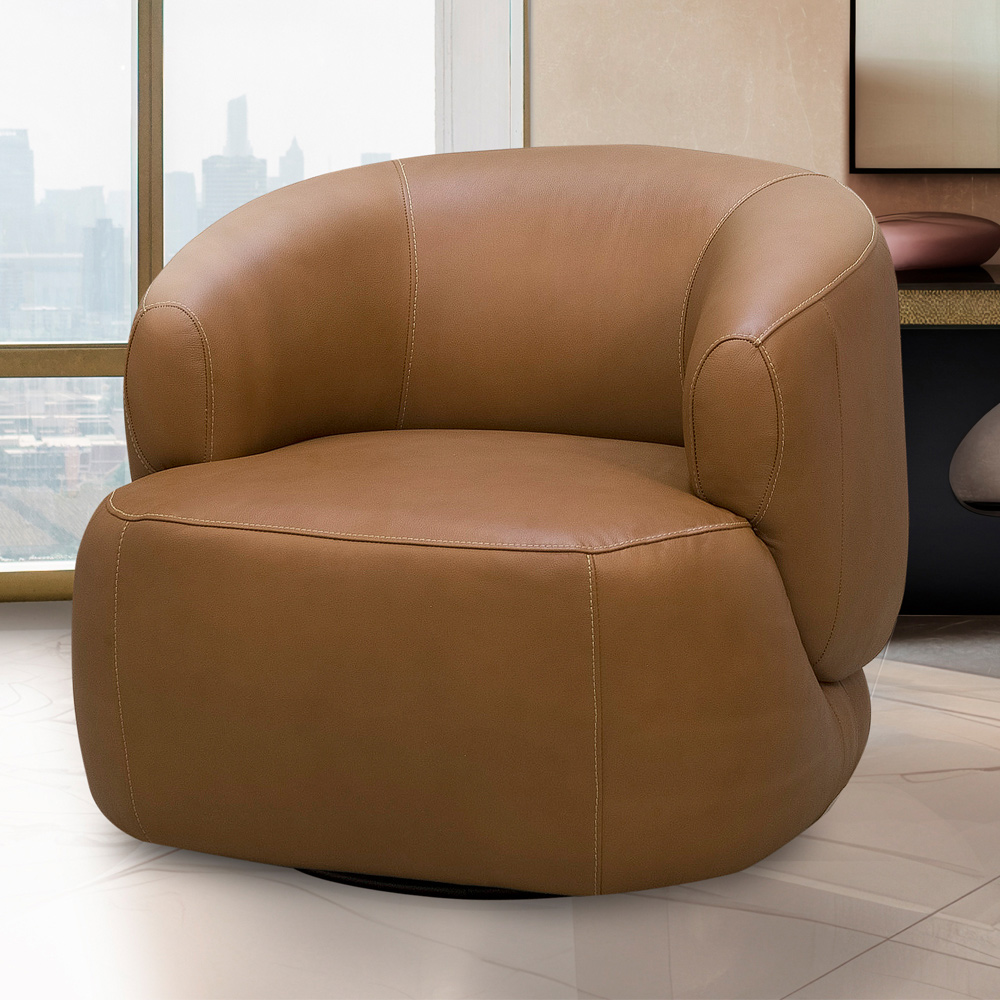 Kit 02 Poltronas Decorativas Giratória Orgânica Sala Living Begur L06 Couro Caramelo - Lyam Decor