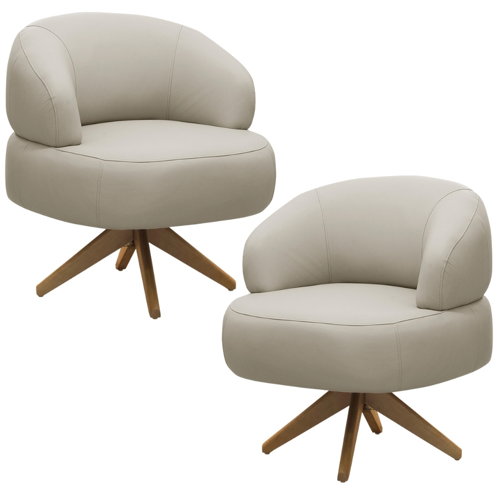 Kit 02 Poltronas Decorativas Giratória Orgânica Sala Living Zadok L06 Couro Cinza Claro - Lyam Decor