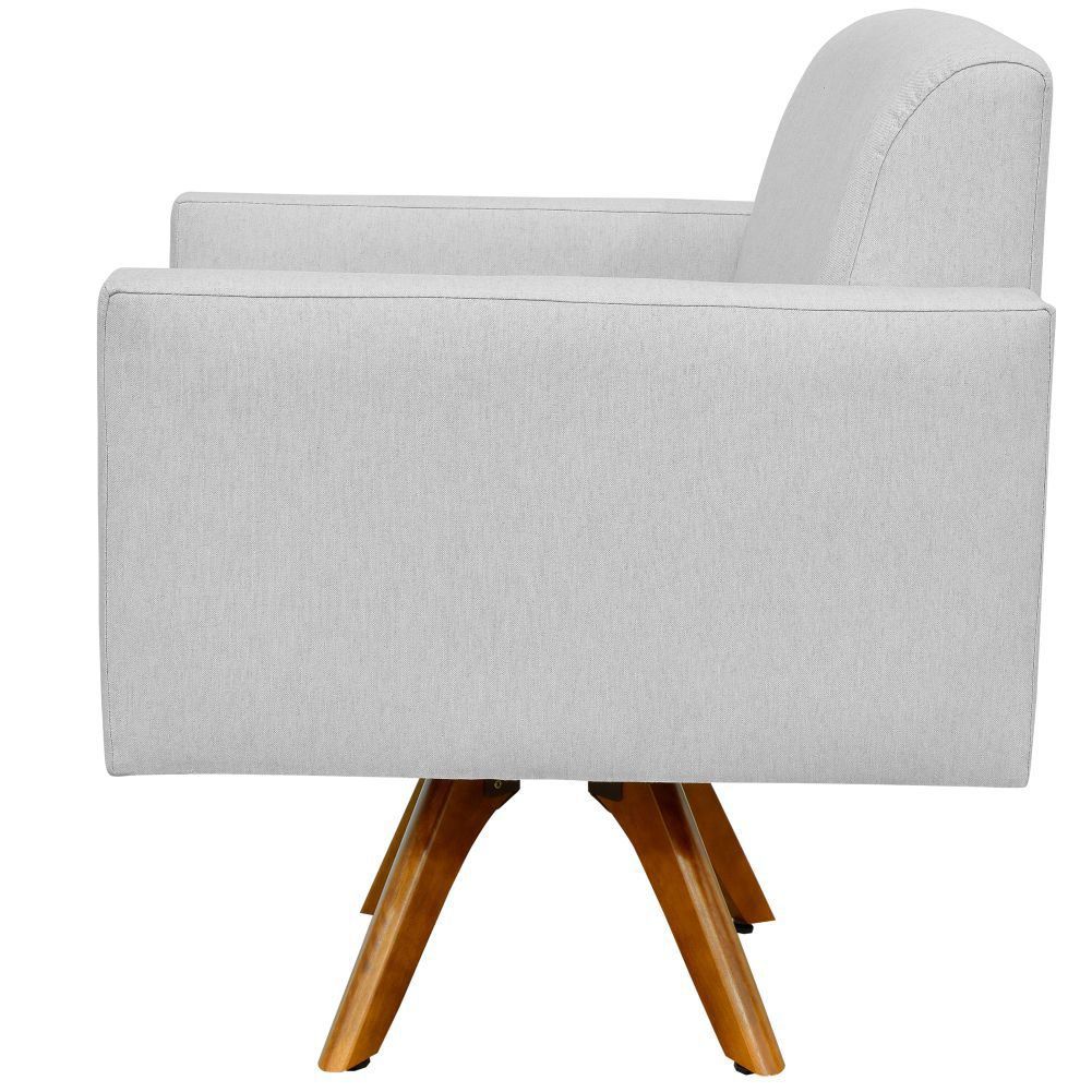 Kit 02 Poltronas Decorativas Giratória Para Sala Estar Base de Madeira Helô L02 Linho Cinza - Lyam Decor