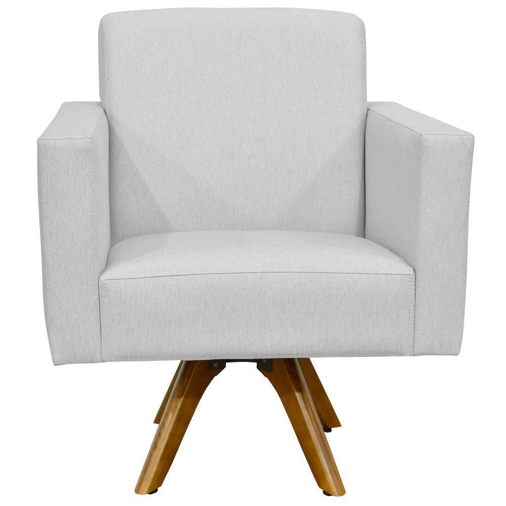 Kit 02 Poltronas Decorativas Giratória Para Sala Estar Base de Madeira Helô L02 Linho Cinza - Lyam Decor