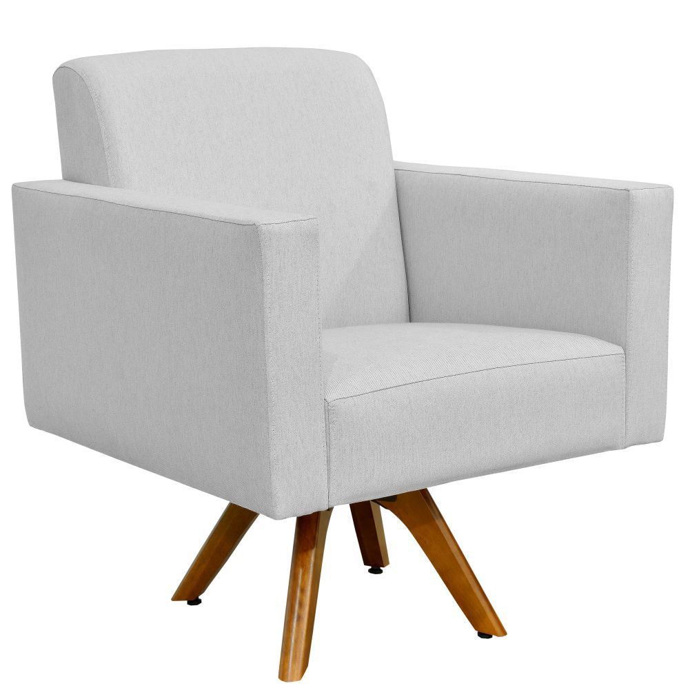 Kit 02 Poltronas Decorativas Giratória Para Sala Estar Base de Madeira Helô L02 Linho Cinza - Lyam Decor