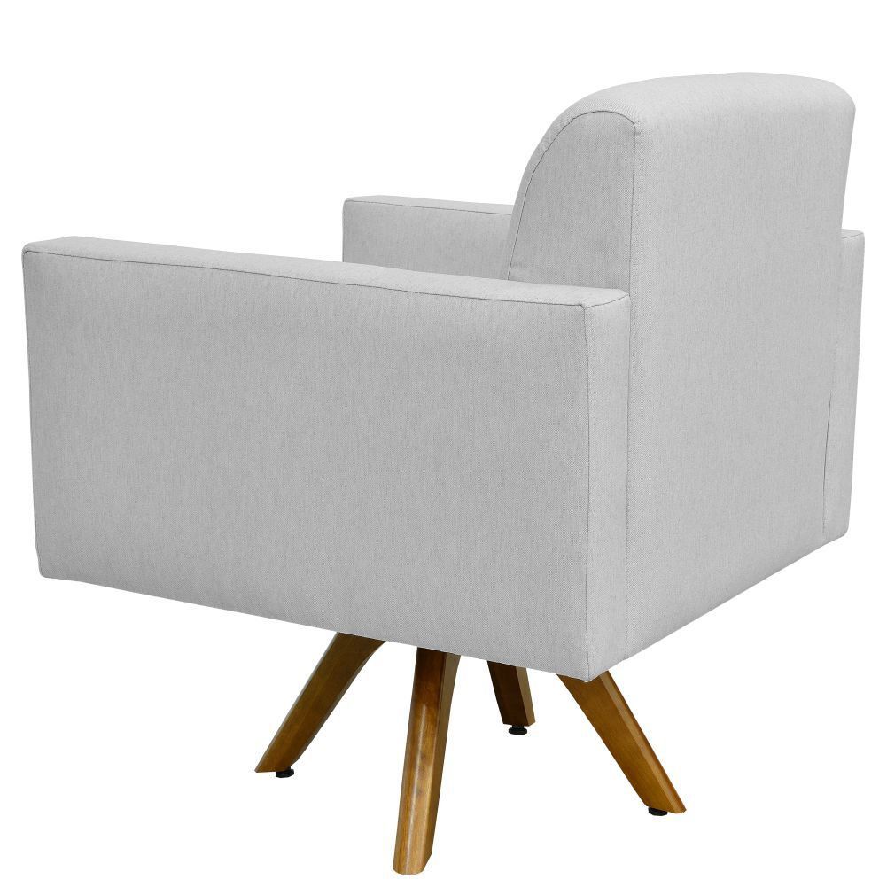 Kit 02 Poltronas Decorativas Giratória Para Sala Estar Base de Madeira Helô L02 Linho Cinza - Lyam Decor