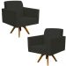 Kit 02 Poltronas Decorativas Giratória Para Sala de Estar Base de Madeira Helô L02 Suede Preto - Lyam Decor