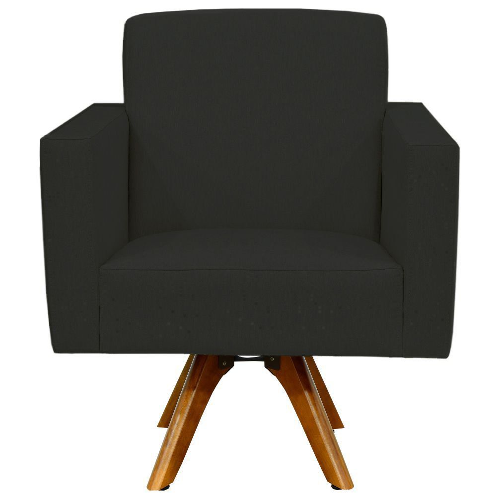 Kit 02 Poltronas Decorativas Giratória Para Sala de Estar Base de Madeira Helô L02 Suede Preto - Lyam Decor