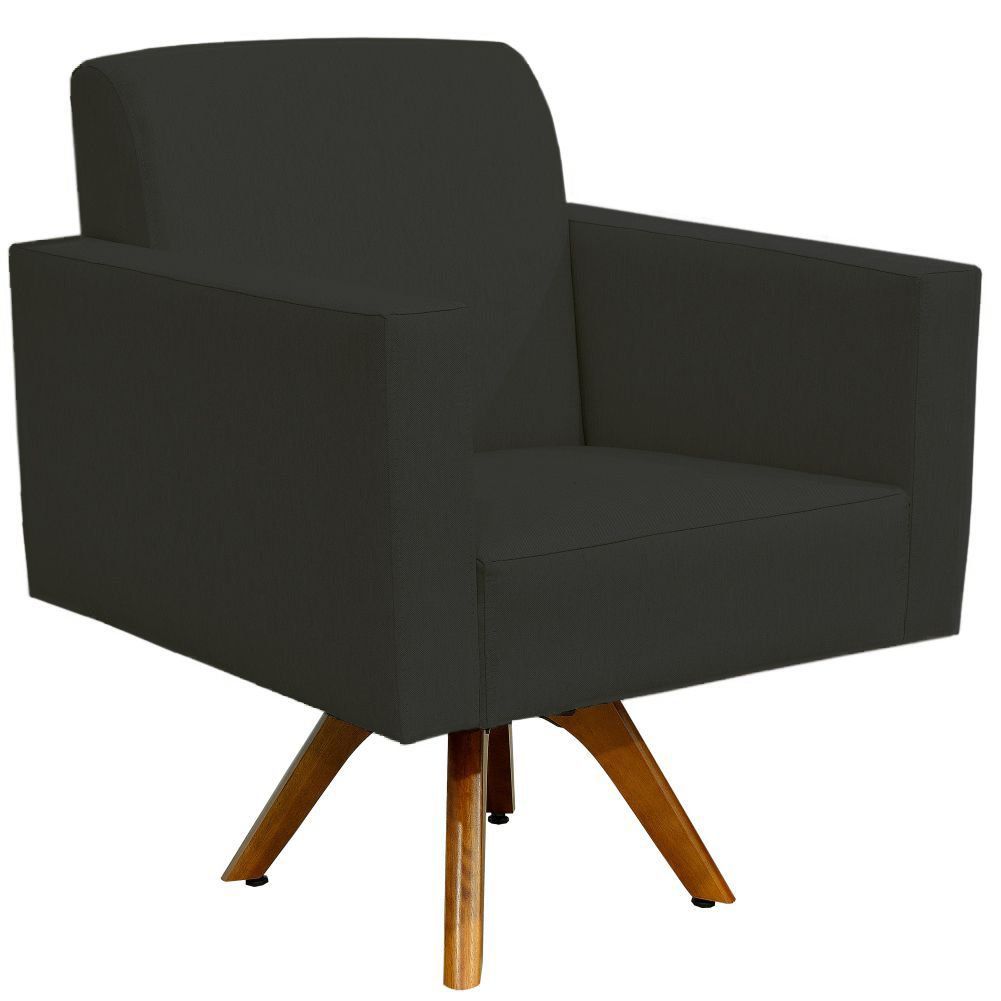 Kit 02 Poltronas Decorativas Giratória Para Sala de Estar Base de Madeira Helô L02 Suede Preto - Lyam Decor