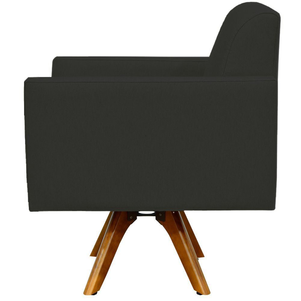 Kit 02 Poltronas Decorativas Giratória Para Sala de Estar Base de Madeira Helô L02 Suede Preto - Lyam Decor