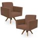 Kit 02 Poltronas Decorativas Giratória Para Sala de Estar Base de Madeira Helô L02 Suede Rosê - Lyam Decor