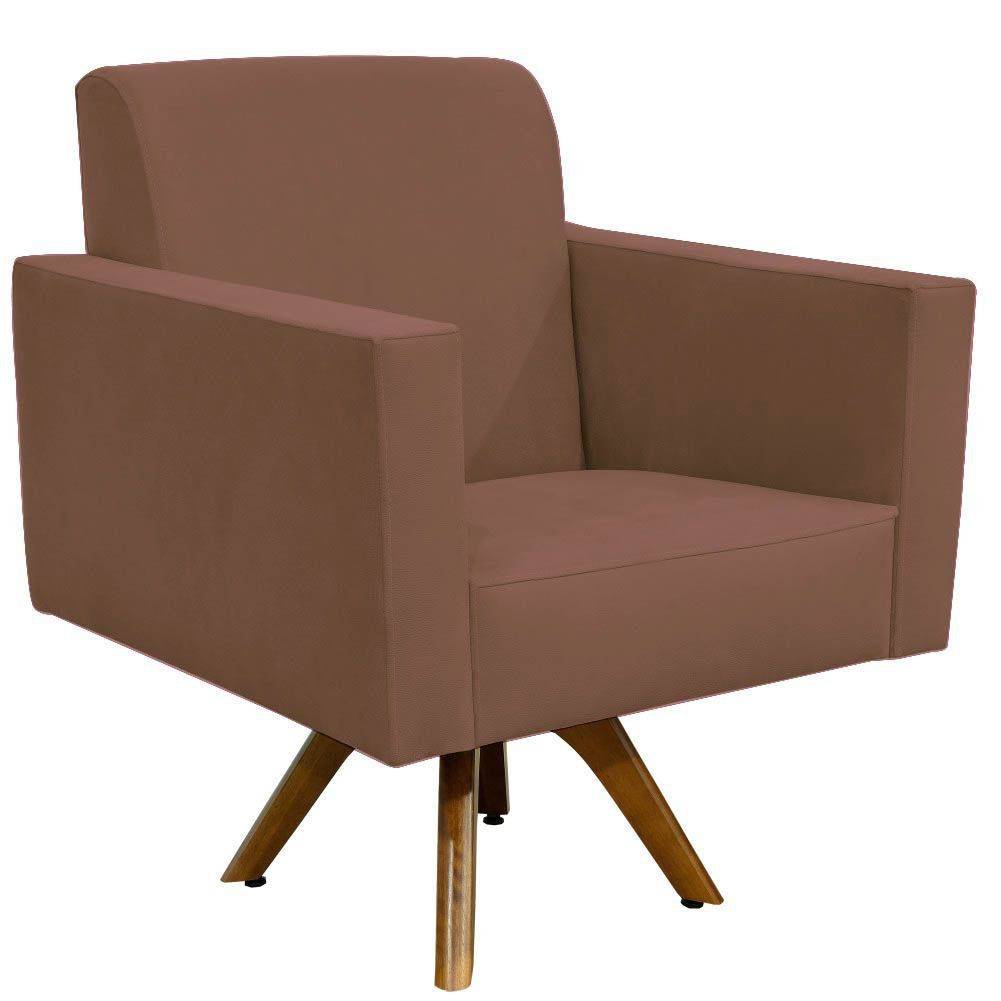 Kit 02 Poltronas Decorativas Giratória Para Sala de Estar Base de Madeira Helô L02 Suede Rosê - Lyam Decor