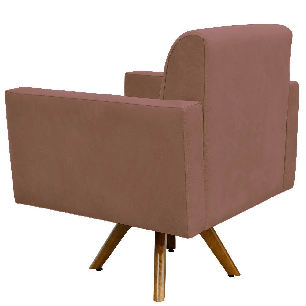 Kit 02 Poltronas Decorativas Giratória Para Sala de Estar Base de Madeira Helô L02 Suede Rosê - Lyam Decor