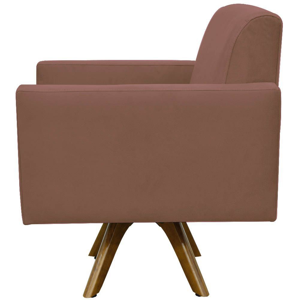 Kit 02 Poltronas Decorativas Giratória Para Sala de Estar Base de Madeira Helô L02 Suede Rosê - Lyam Decor