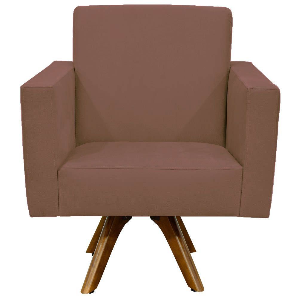 Kit 02 Poltronas Decorativas Giratória Para Sala de Estar Base de Madeira Helô L02 Suede Rosê - Lyam Decor