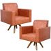 Kit 02 Poltronas Decorativas Giratória Sala Base de Madeira Helô L02 Couríssimo Camel - Lyam Decor