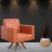 Kit 02 Poltronas Decorativas Giratória Sala Base de Madeira Helô L02 Couríssimo Camel - Lyam Decor
