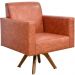 Kit 02 Poltronas Decorativas Giratória Sala Base de Madeira Helô L02 Couríssimo Camel - Lyam Decor