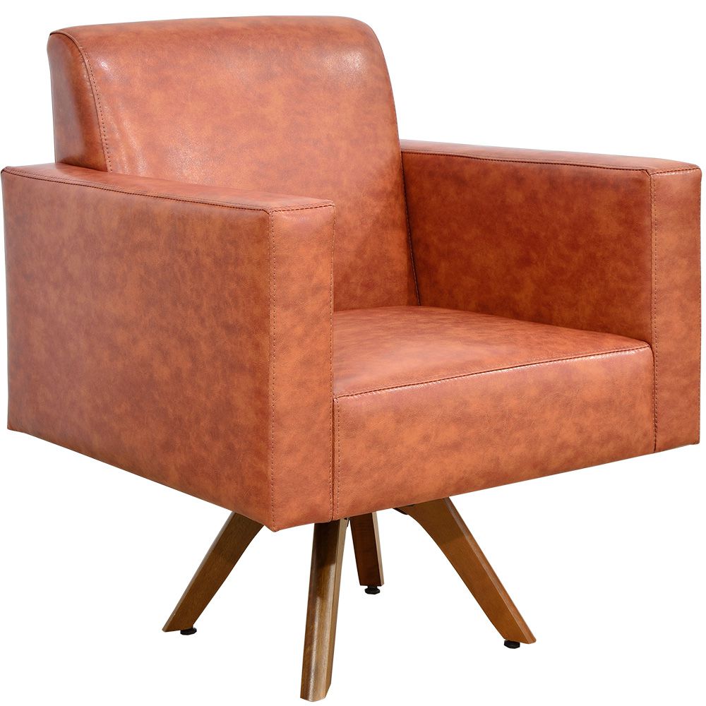 Kit 02 Poltronas Decorativas Giratória Sala Base de Madeira Helô L02 Couríssimo Camel - Lyam Decor