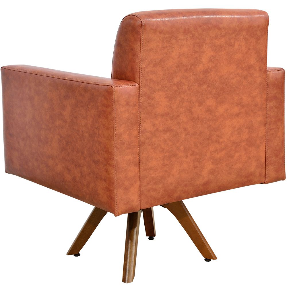 Kit 02 Poltronas Decorativas Giratória Sala Base de Madeira Helô L02 Couríssimo Camel - Lyam Decor