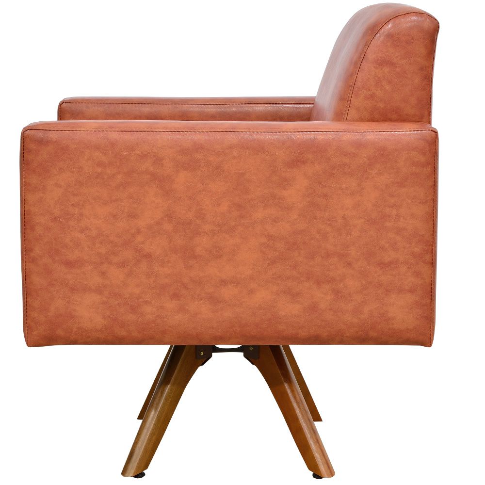 Kit 02 Poltronas Decorativas Giratória Sala Base de Madeira Helô L02 Couríssimo Camel - Lyam Decor