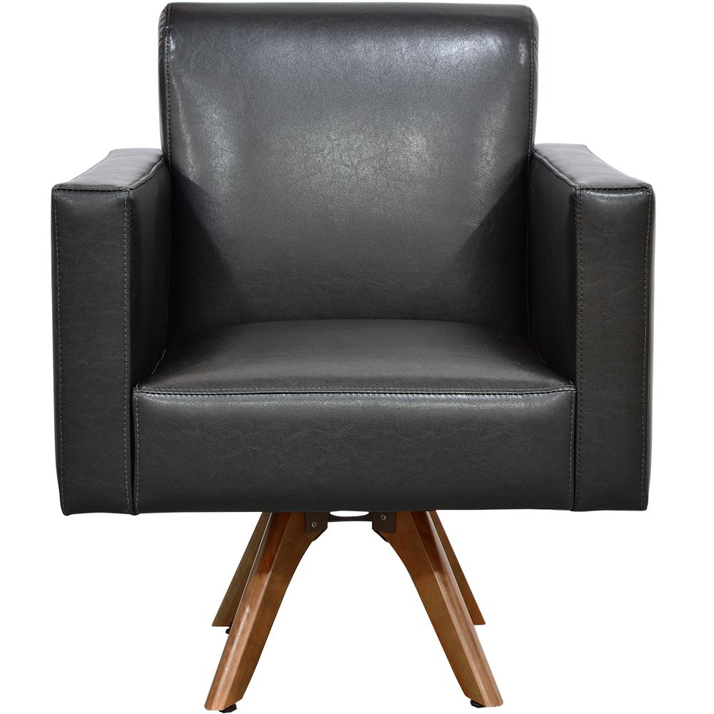 Kit 02 Poltronas Decorativas Giratória Sala Base de Madeira Helô L02 Couríssimo Preto - Lyam Decor