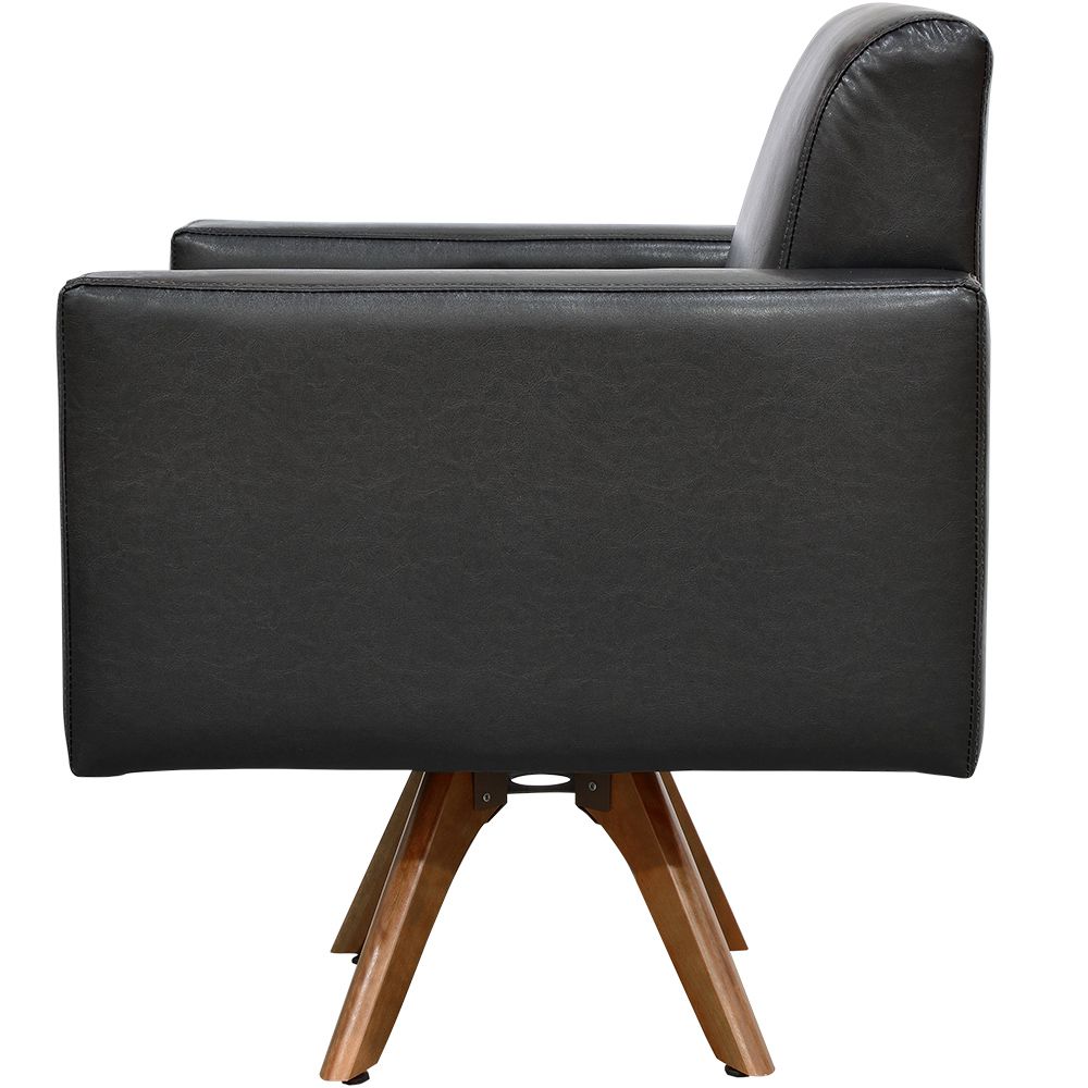 Kit 02 Poltronas Decorativas Giratória Sala Base de Madeira Helô L02 Couríssimo Preto - Lyam Decor
