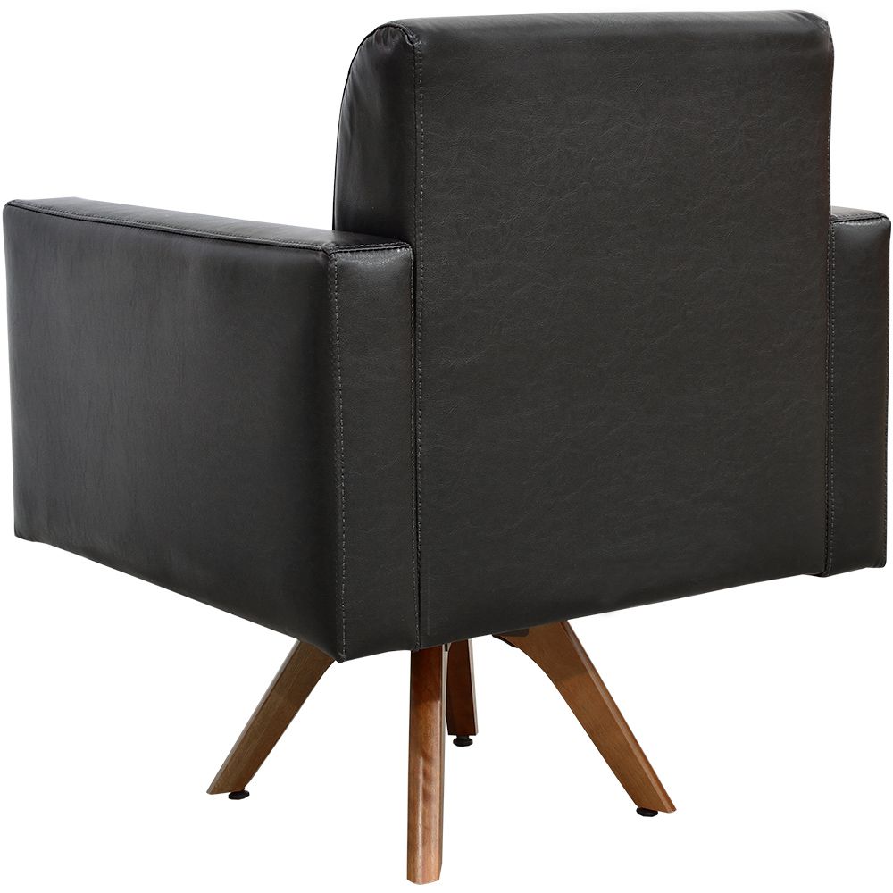 Kit 02 Poltronas Decorativas Giratória Sala Base de Madeira Helô L02 Couríssimo Preto - Lyam Decor