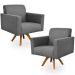 Kit 02 Poltronas Decorativas Giratória Sala Estar Base Madeira Helô L02 Linho Chumbo  - Lyam Decor