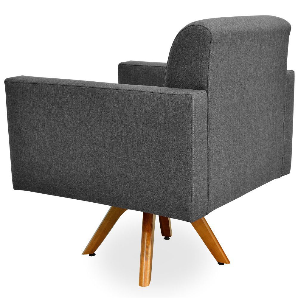 Kit 02 Poltronas Decorativas Giratória Sala Estar Base Madeira Helô L02 Linho Chumbo  - Lyam Decor