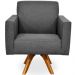 Kit 02 Poltronas Decorativas Giratória Sala Estar Base Madeira Helô L02 Linho Chumbo  - Lyam Decor