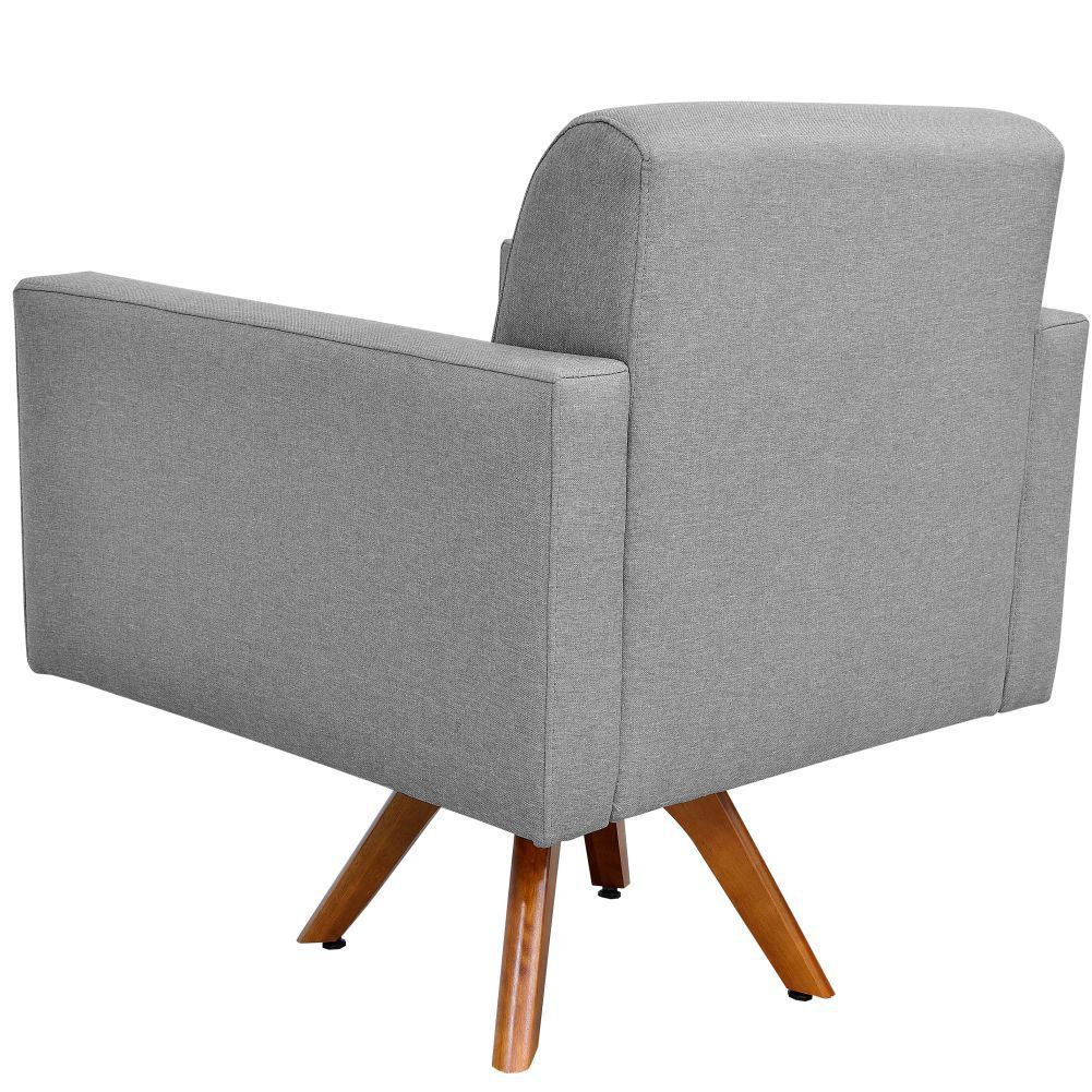 Kit 02 Poltronas Decorativas Giratória Sala Estar Base Madeira Helô L02 Linho Cinza Escuro - Lyam Decor