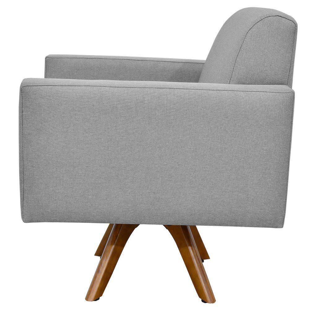 Kit 02 Poltronas Decorativas Giratória Sala Estar Base Madeira Helô L02 Linho Cinza Escuro - Lyam Decor