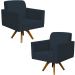 Kit 02 Poltronas Decorativas Giratória Sala de Estar Base de Madeira Helô L02 Suede Azul Marinho - Lyam Decor