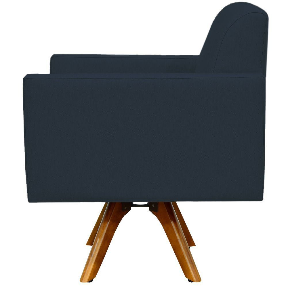 Kit 02 Poltronas Decorativas Giratória Sala de Estar Base de Madeira Helô L02 Suede Azul Marinho - Lyam Decor
