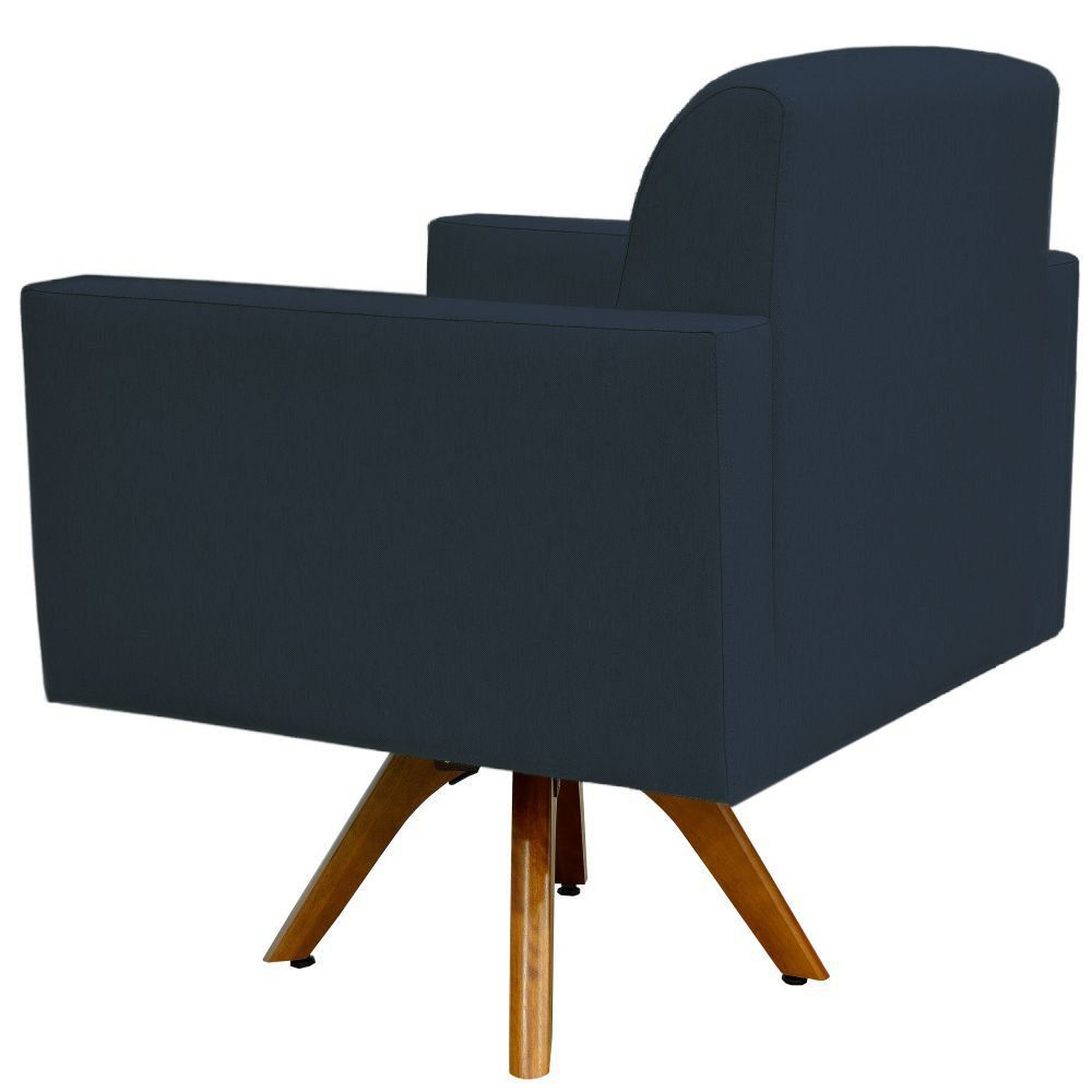Kit 02 Poltronas Decorativas Giratória Sala de Estar Base de Madeira Helô L02 Suede Azul Marinho - Lyam Decor