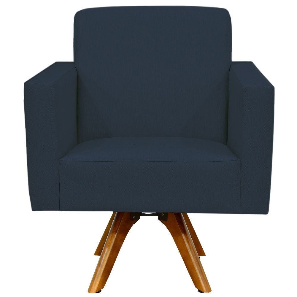 Kit 02 Poltronas Decorativas Giratória Sala de Estar Base de Madeira Helô L02 Suede Azul Marinho - Lyam Decor