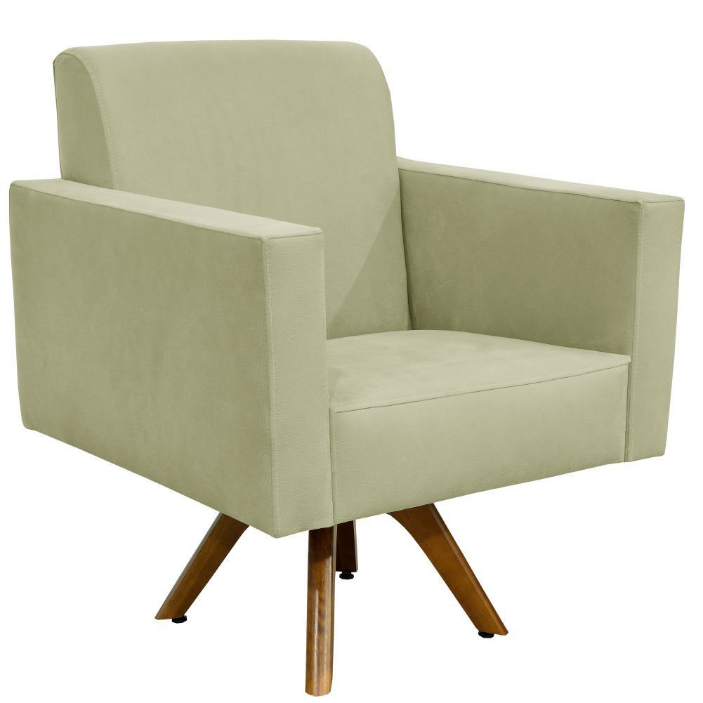 Kit 02 Poltronas Decorativas Giratória Sala de Estar Base de Madeira Helô L02 Suede Bege - Lyam Decor