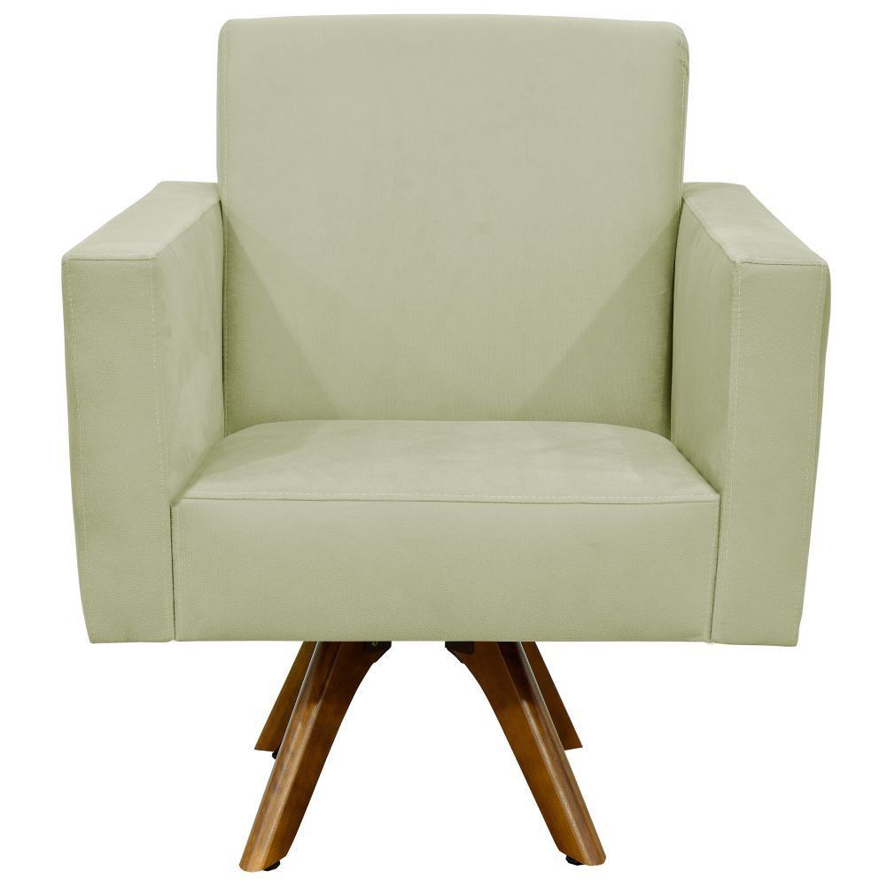 Kit 02 Poltronas Decorativas Giratória Sala de Estar Base de Madeira Helô L02 Suede Bege - Lyam Decor