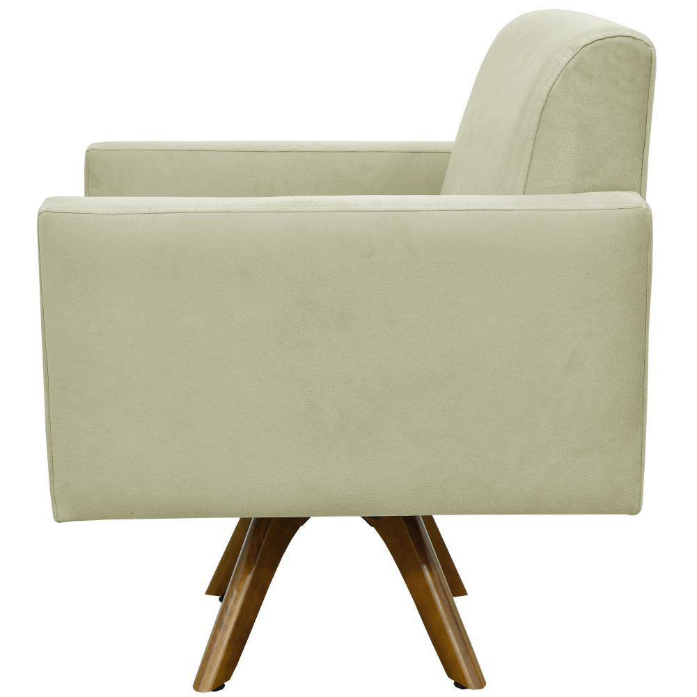Kit 02 Poltronas Decorativas Giratória Sala de Estar Base de Madeira Helô L02 Suede Bege - Lyam Decor