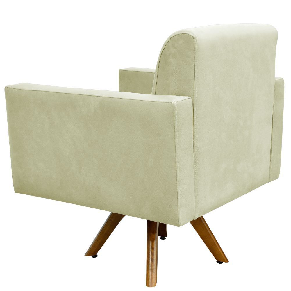 Kit 02 Poltronas Decorativas Giratória Sala de Estar Base de Madeira Helô L02 Suede Bege - Lyam Decor