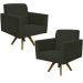 Kit 02 Poltronas Decorativas Giratória Sala de Estar Base de Madeira Helô L02 Suede Cinza - Lyam Decor