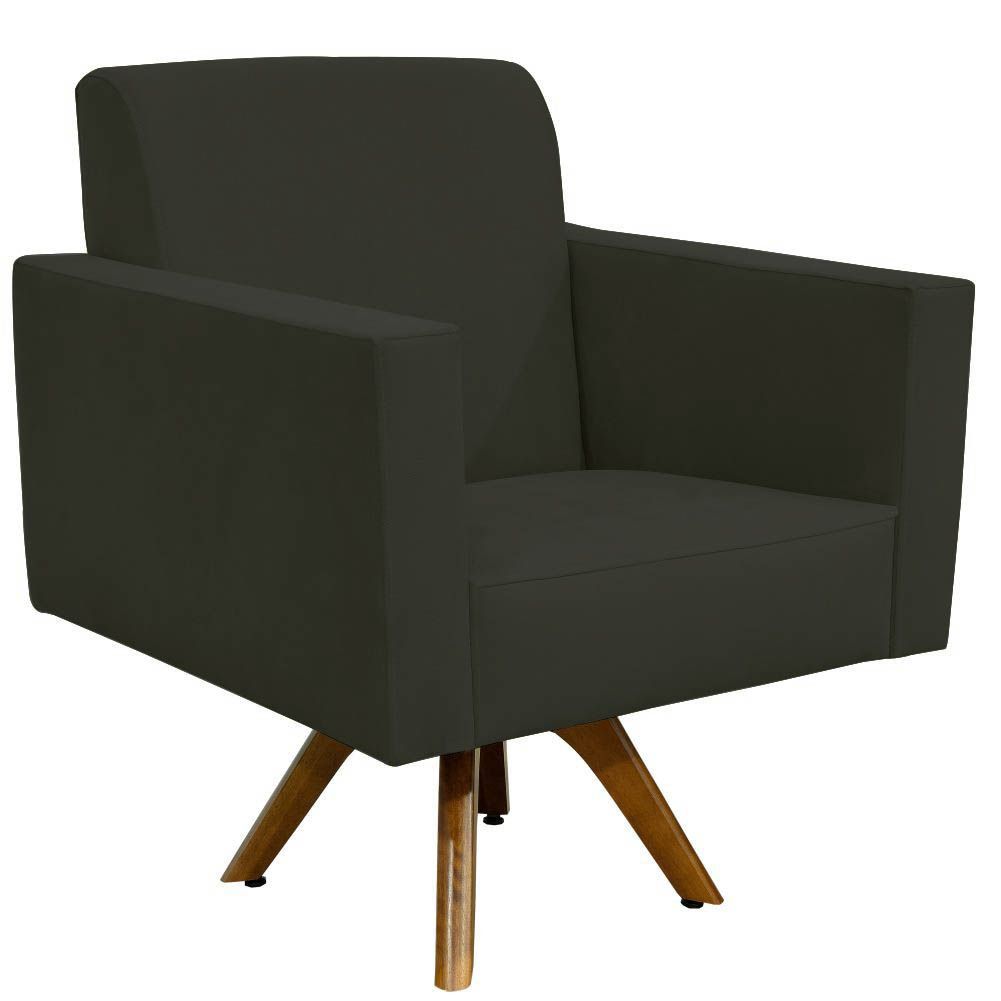 Kit 02 Poltronas Decorativas Giratória Sala de Estar Base de Madeira Helô L02 Suede Cinza - Lyam Decor