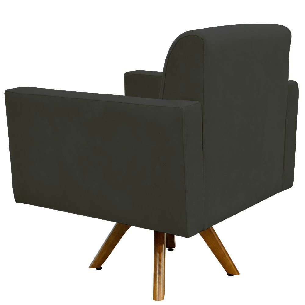 Kit 02 Poltronas Decorativas Giratória Sala de Estar Base de Madeira Helô L02 Suede Cinza - Lyam Decor