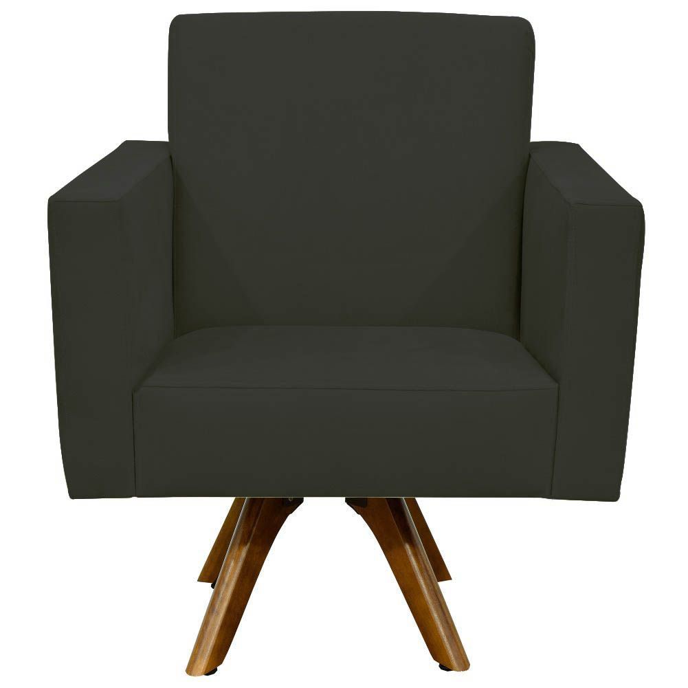 Kit 02 Poltronas Decorativas Giratória Sala de Estar Base de Madeira Helô L02 Suede Cinza - Lyam Decor